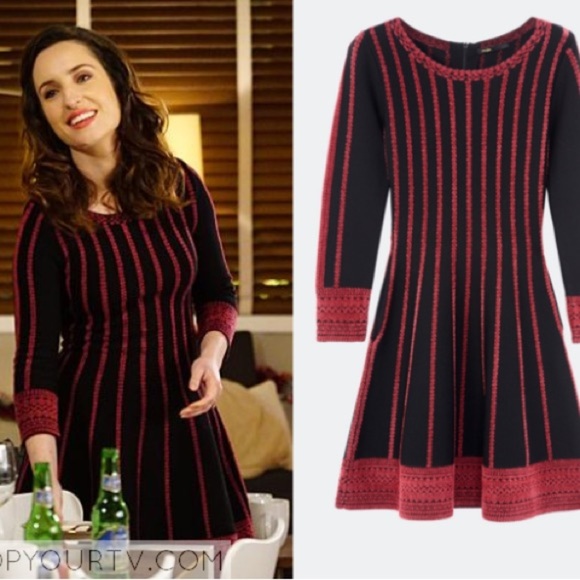 Maje Dresses & Skirts - Maje Women’s Size 2 Red Black Stretch Knit Relation Jacquard Dress